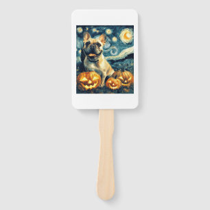 French Bulldog of van gogh starry night halloween  Hand Fan