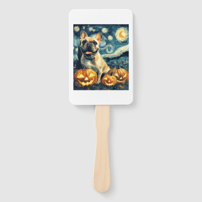 French Bulldog of van gogh starry night halloween  Hand Fan (Front)