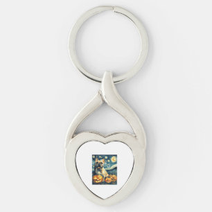 French Bulldog of van gogh starry night halloween  Key Ring