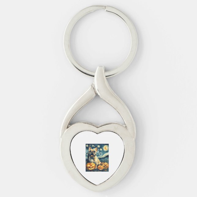 French Bulldog of van gogh starry night halloween  Key Ring (Front)