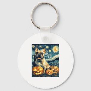 French Bulldog of van gogh starry night halloween  Key Ring