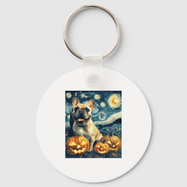 French Bulldog of van gogh starry night halloween  Key Ring (Front)