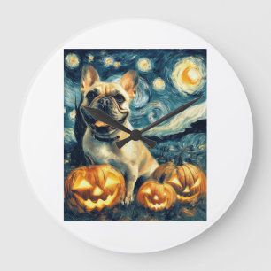 French Bulldog of van gogh starry night halloween Large Clock