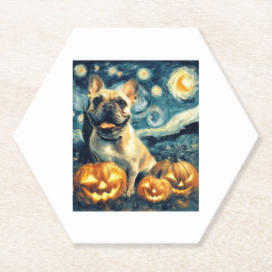 French Bulldog of van gogh starry night halloween  Paper Coaster