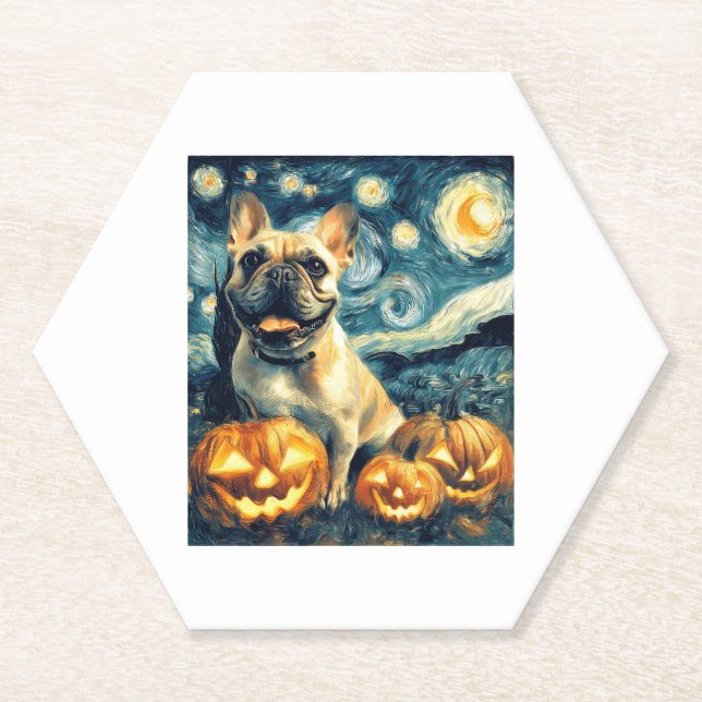 French Bulldog of van gogh starry night halloween  Paper Coaster (Front)