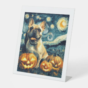 French Bulldog of van gogh starry night halloween Pedestal Sign