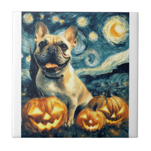 French Bulldog of van gogh starry night halloween Tile