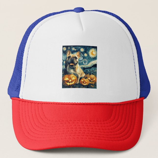 French Bulldog of van gogh starry night halloween  Trucker Hat (Front)