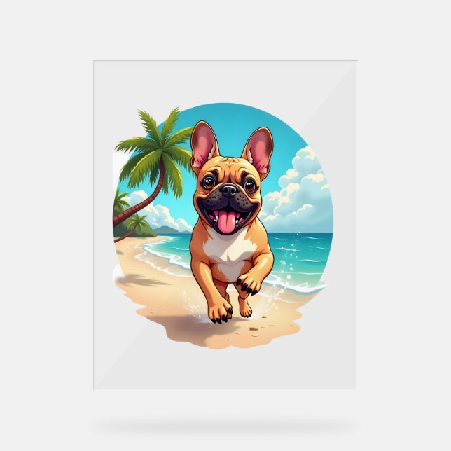 French Bulldog on a Beach Acrylic Sign (Front)
