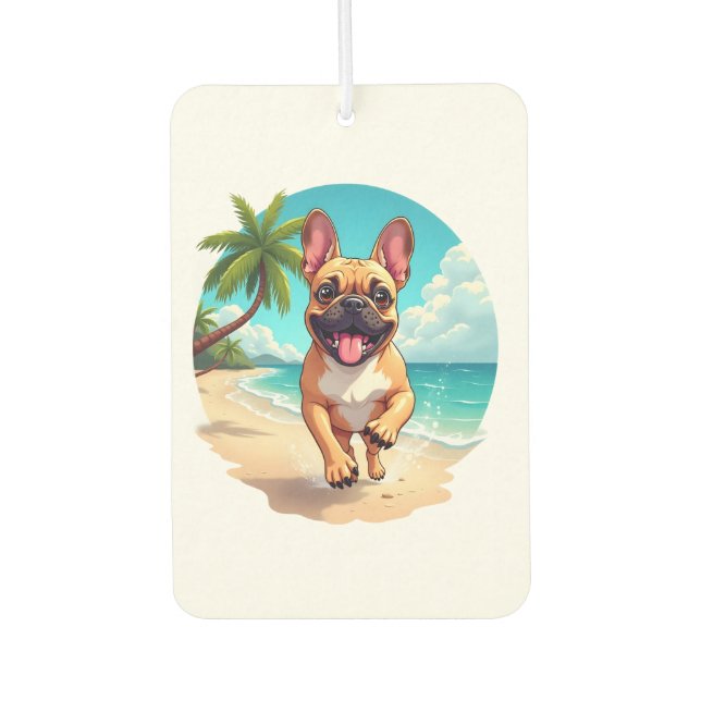 French Bulldog on a Beach Car Air Freshener (Front)