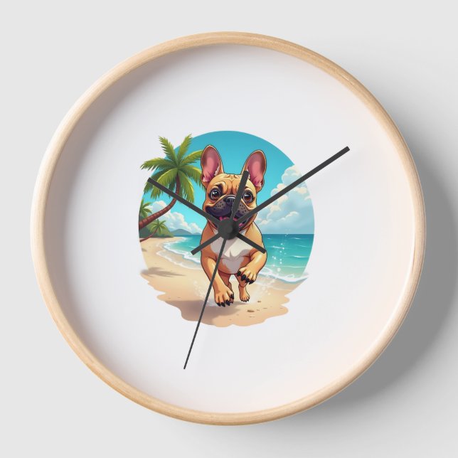 French Bulldog on a Beach Clock (Front)