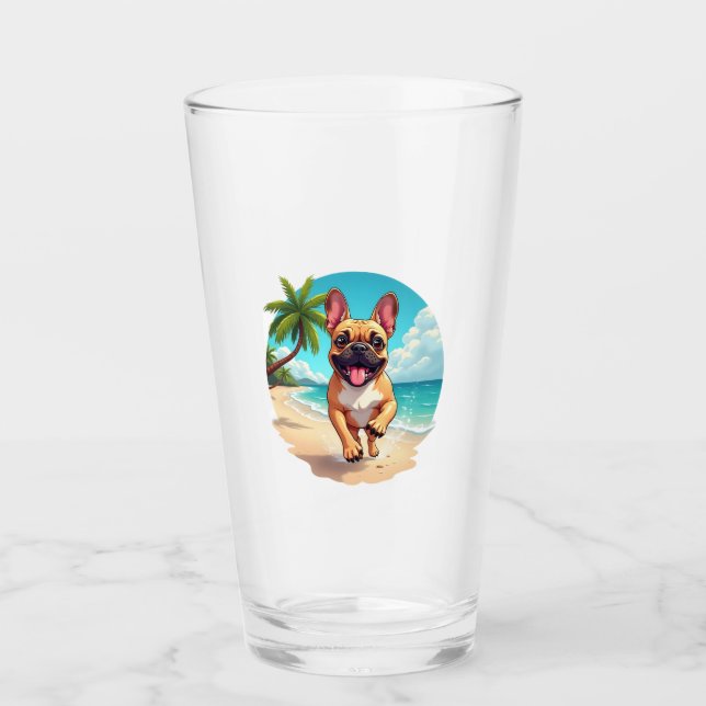 French Bulldog on a Beach Glass (Front)