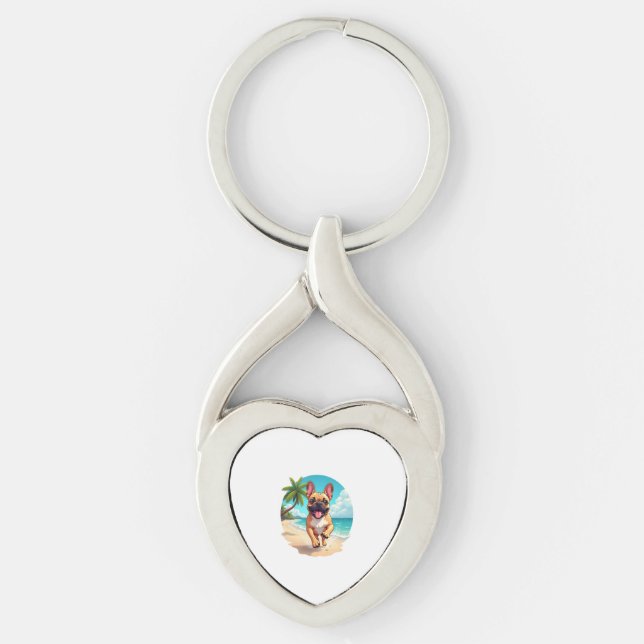 French Bulldog on a Beach Key Ring (Front)