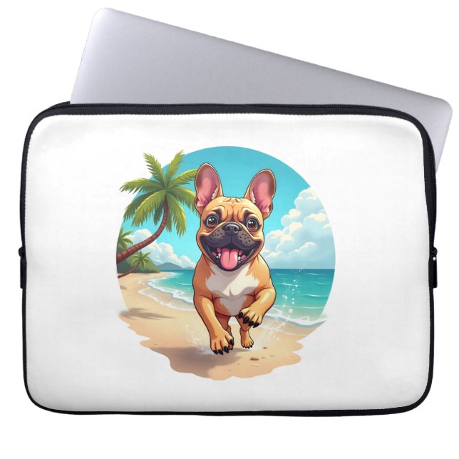French Bulldog on a Beach Laptop Sleeve (Front)