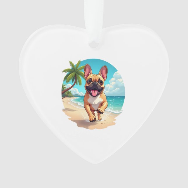 French Bulldog on a Beach Ornament (Front)