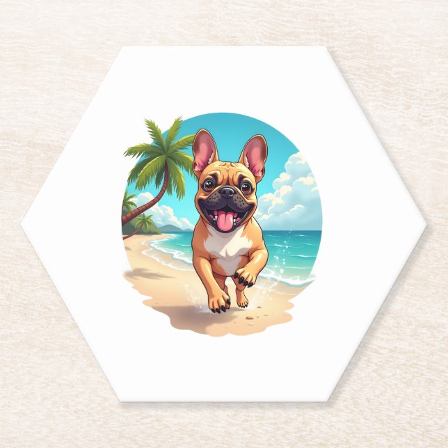 French Bulldog on a Beach Paper Coaster (Front)