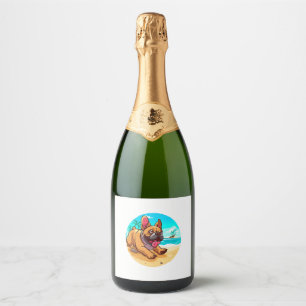 French Bulldog on a Beach Sparkling Wine Label