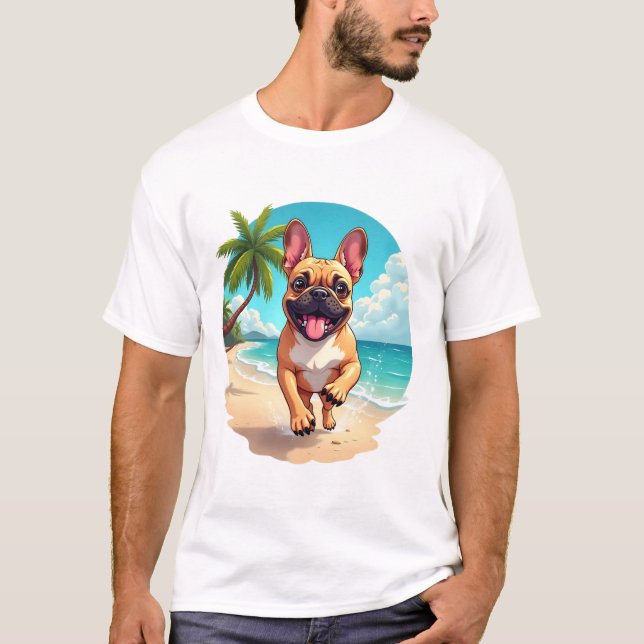 French Bulldog on a Beach T-Shirt (Front)