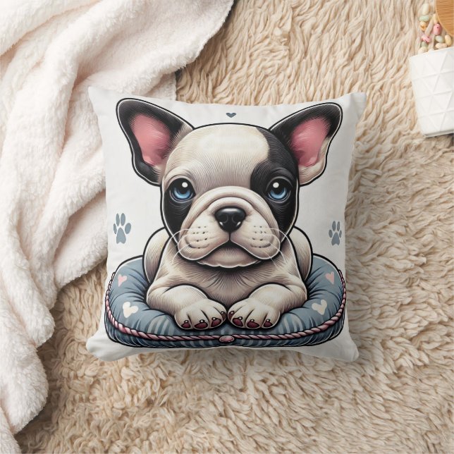 French Bulldog on a Heart-Themed Cushion (Blanket)