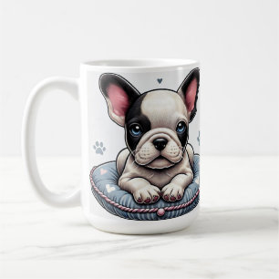 French Bulldog on a Heart-Themed Cushion Coffee Mug