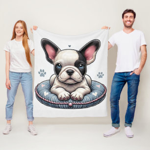 French Bulldog on a Heart-Themed Cushion Fleece Blanket
