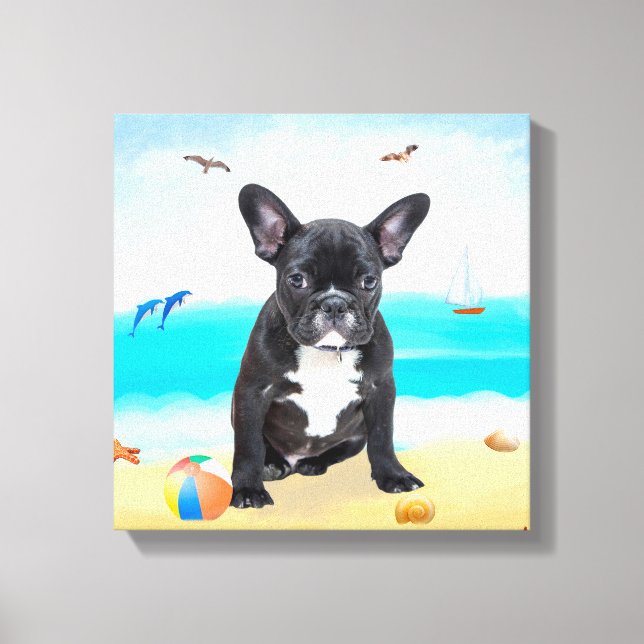 French Bulldog on Beach Canvas Print (Front)