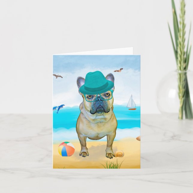 French Bulldog on Beach Card (Front)