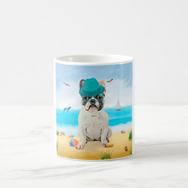 French Bulldog on Beach Coffee Mug (Center)