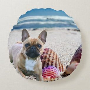 French bulldog on beach deco pillows
