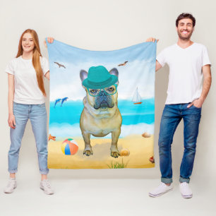 French Bulldog on Beach Fleece Blanket