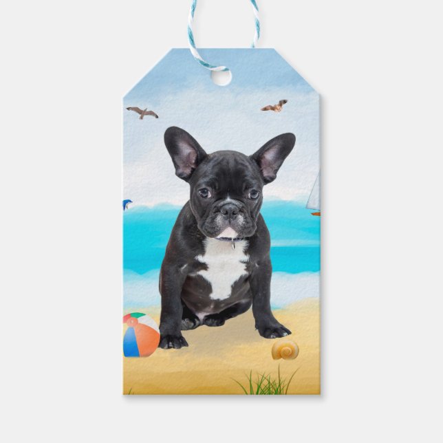 French Bulldog on Beach Gift Tags (Front)