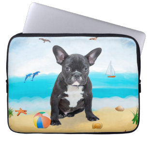 French Bulldog on Beach Laptop Sleeve