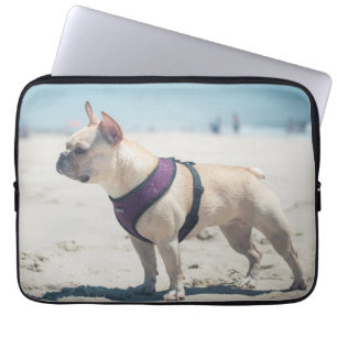 French Bulldog On Beach Laptop Sleeve