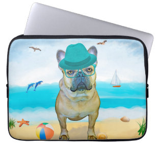 French Bulldog on Beach Laptop Sleeve