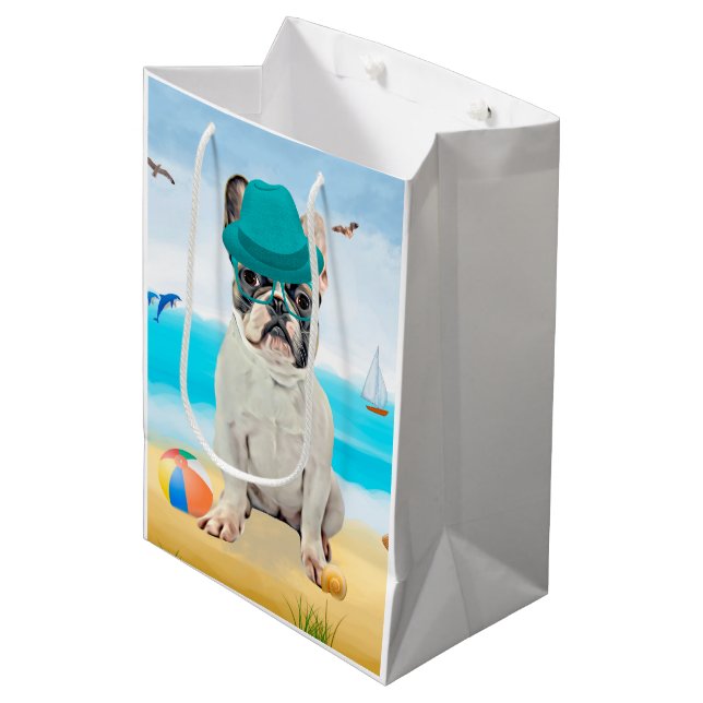 French Bulldog on Beach Medium Gift Bag (Front Angled)