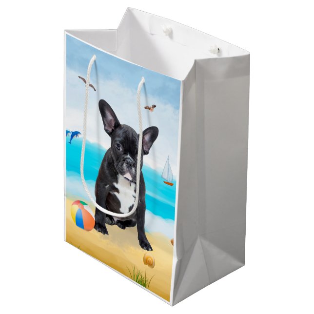 French Bulldog on Beach Medium Gift Bag (Front Angled)