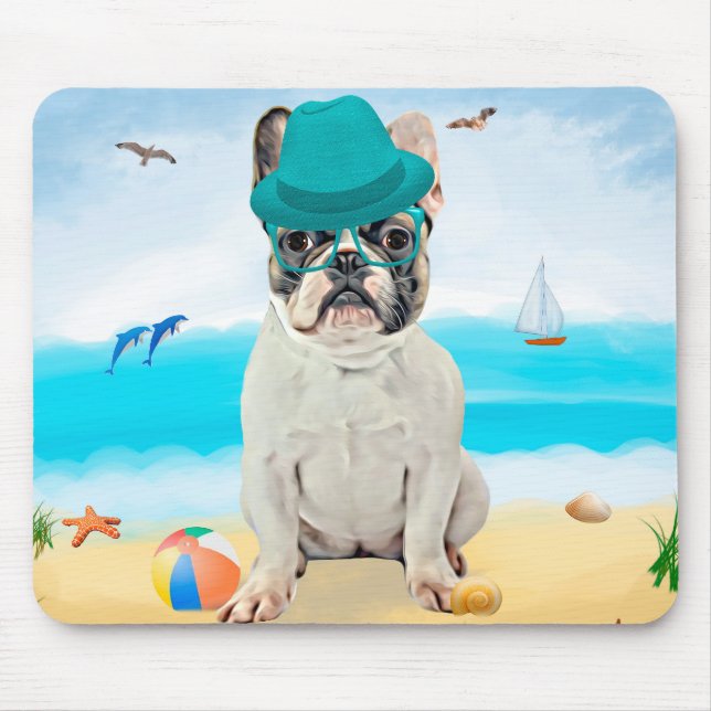 French Bulldog on Beach Mouse Mat (Front)