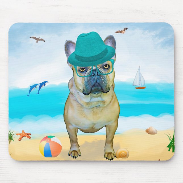 French Bulldog on Beach Mouse Mat (Front)