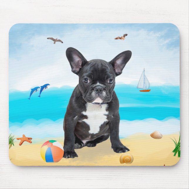 French Bulldog on Beach Mouse Mat (Front)