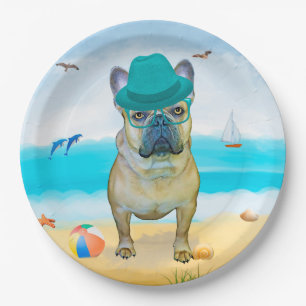 French Bulldog on Beach Paper Plate
