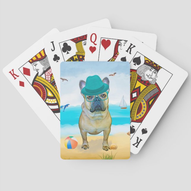 French Bulldog on Beach Playing Cards (Back)