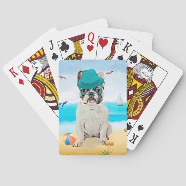 French Bulldog on Beach Playing Cards (Back)