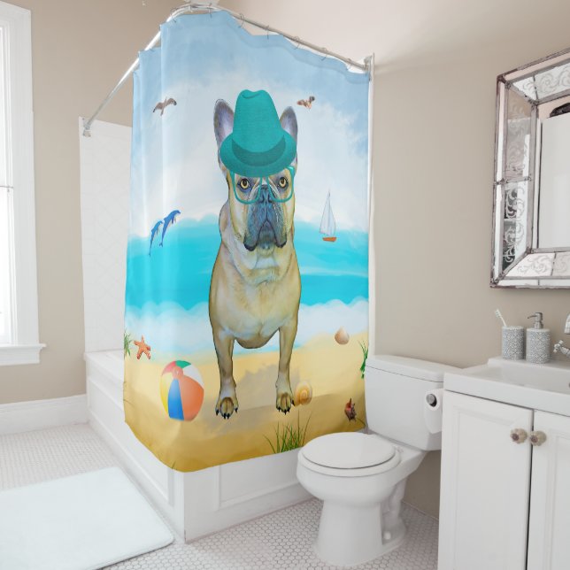 French Bulldog on Beach Shower Curtain (In Situ)