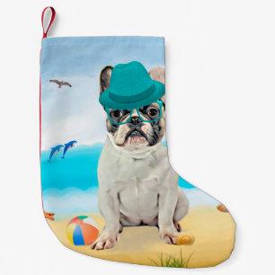 French Bulldog on Beach Small Christmas Stocking