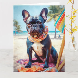 French Bulldog on Beach, summer gift for dog lover Card