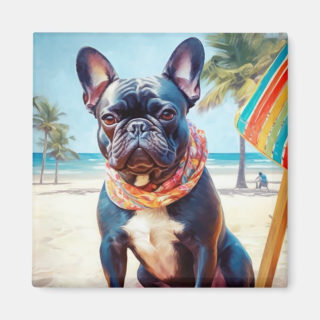 French Bulldog on Beach, summer gift for dog lover Magnet (Front)