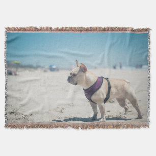 French Bulldog On Beach Throw Blanket