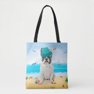 French Bulldog on Beach Tote Bag