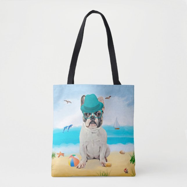 French Bulldog on Beach Tote Bag (Front)