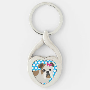 French Bulldog on Blue Dotted Key Chain